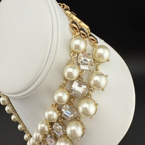 Triple Strand Pearl & Crystal Gold-Tone Necklace Charter Club Lobster Clasp Jewe - Picture 4 of 7